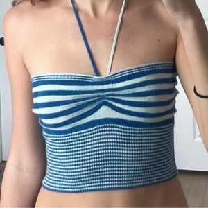 Blue Striped Halter Top